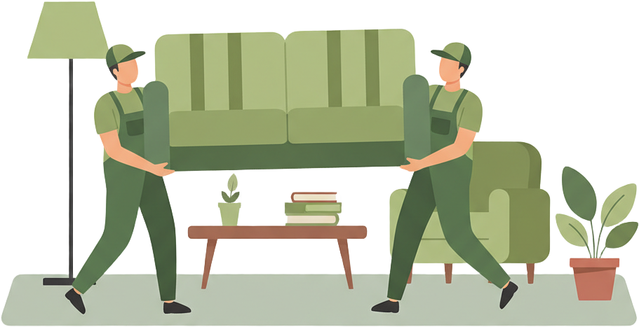 Déménageurs professionnels transportant un canapé